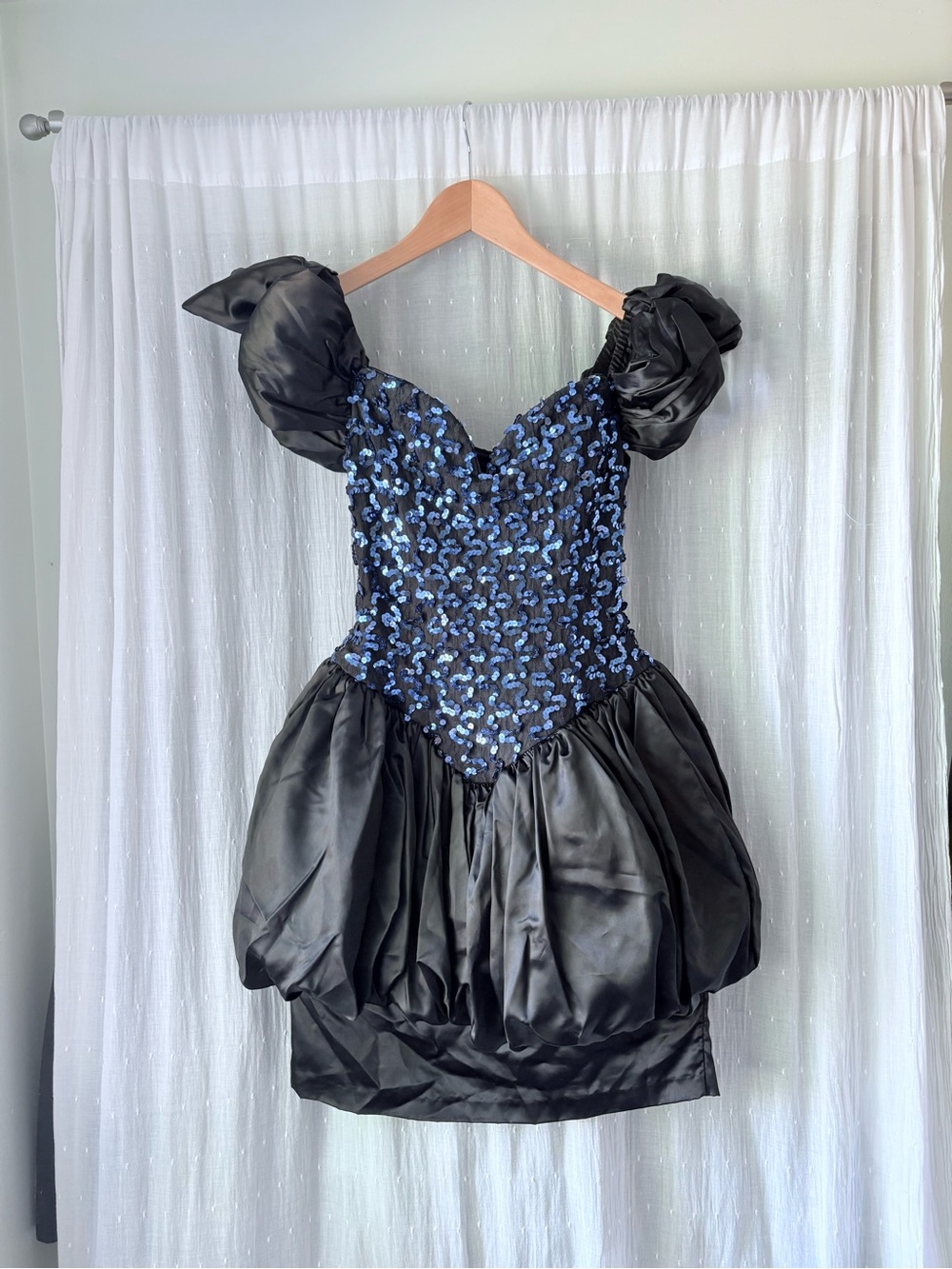 Vintage Legends by Judy Berger Blue Sequin Puff Sleeve Party Dress
